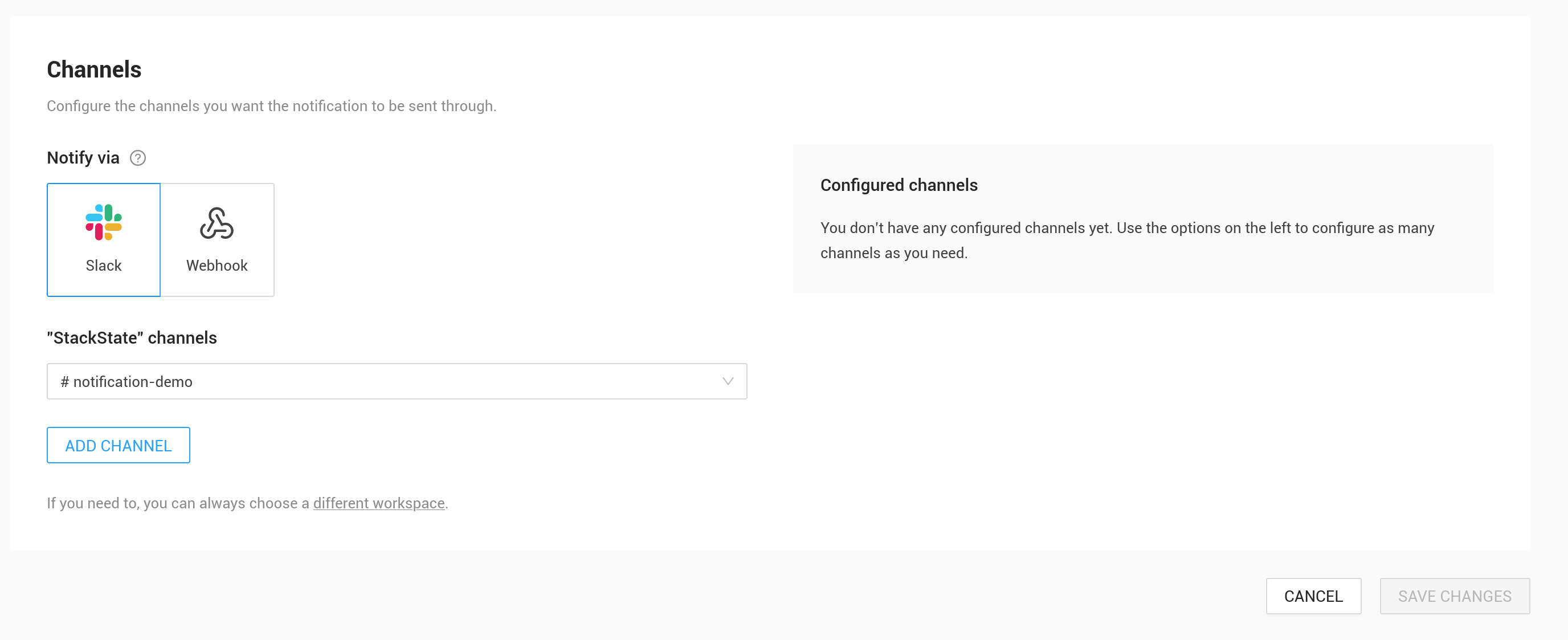 Sélectionnez le canal Slack